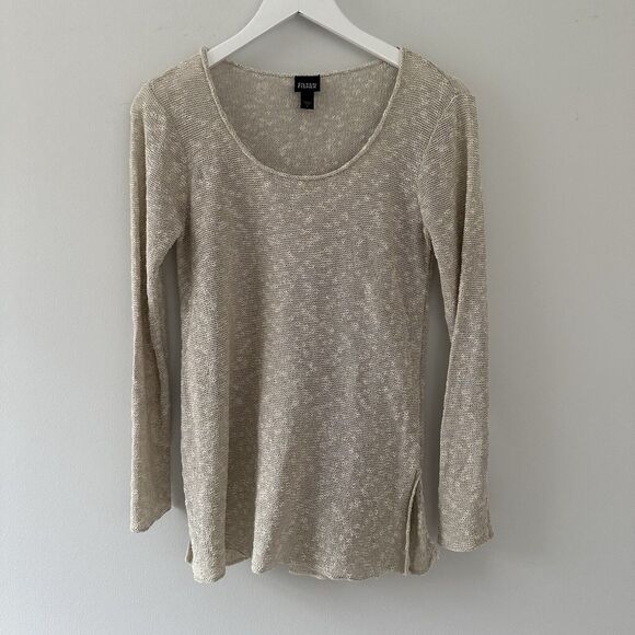 EILEEN FISHER Beige Linen Cotton Blend Luxury Sweater Layer Women’s Small Tan - Picture 4 of 5